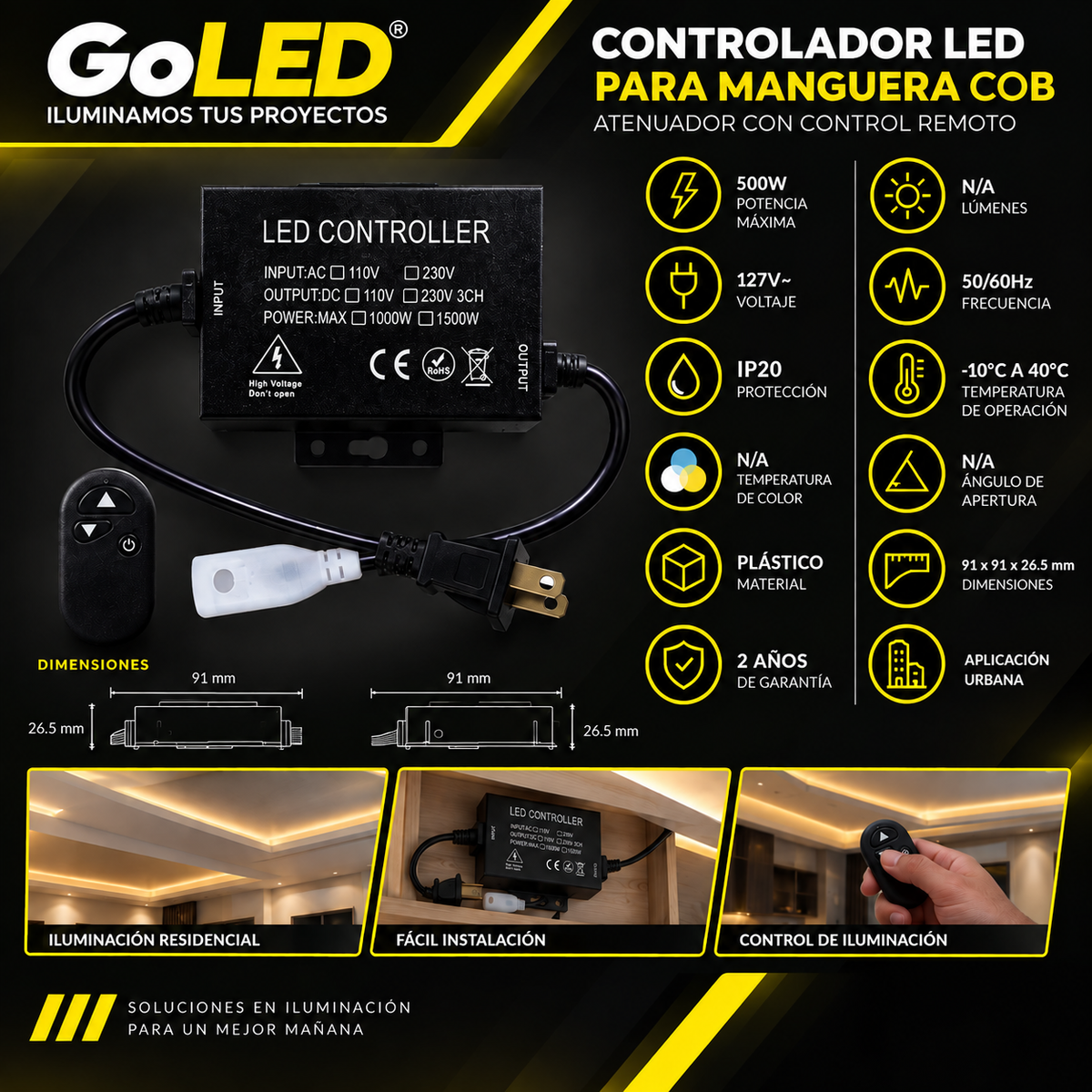 Atenuador Inalámbrico para Manguera LED COB 500W 127V