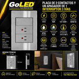 Placa 2 Contactos con Apagador 3 Vías 15A Acero Inoxidable
