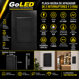 Placa Negra de Apagador Doble de 3 Vías Negro 15A 127-250V para Interior