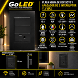 Placa Contacto con Apagador Doble 3 Vías Negro 15A 127-250V
