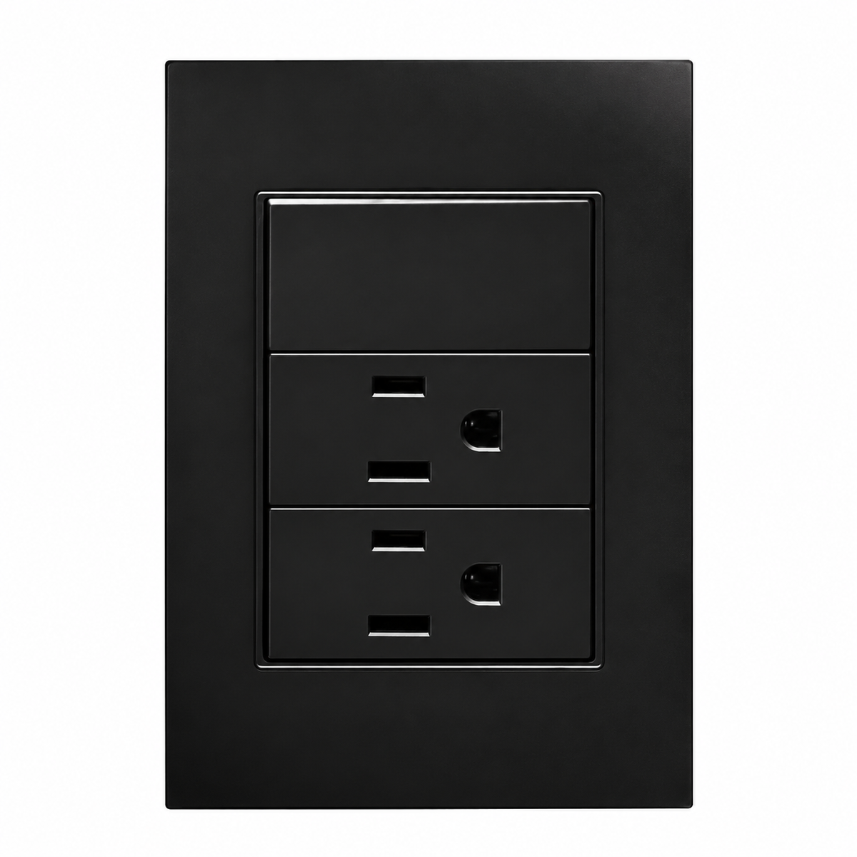 Placa 2 Contactos con Apagador 3 Vías Negra 15A 127-250V