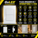 Placa Apagador Doble de 3 Vías Blanco 15A 127-250V Interior IP20