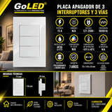 Placa Apagador Triple de 3 Vías Blanco 15A 127-250V Interior IP20