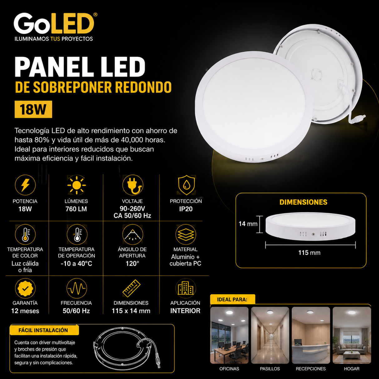 Panel LED Redondo de Sobreponer 18W Blanco B065