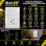 Placa Contacto con Apagador Doble 3 Vías Blanco 15A 127-250V