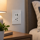 Placa Contacto con USB-A y USB-C Blanco 15A 127-250V Interior