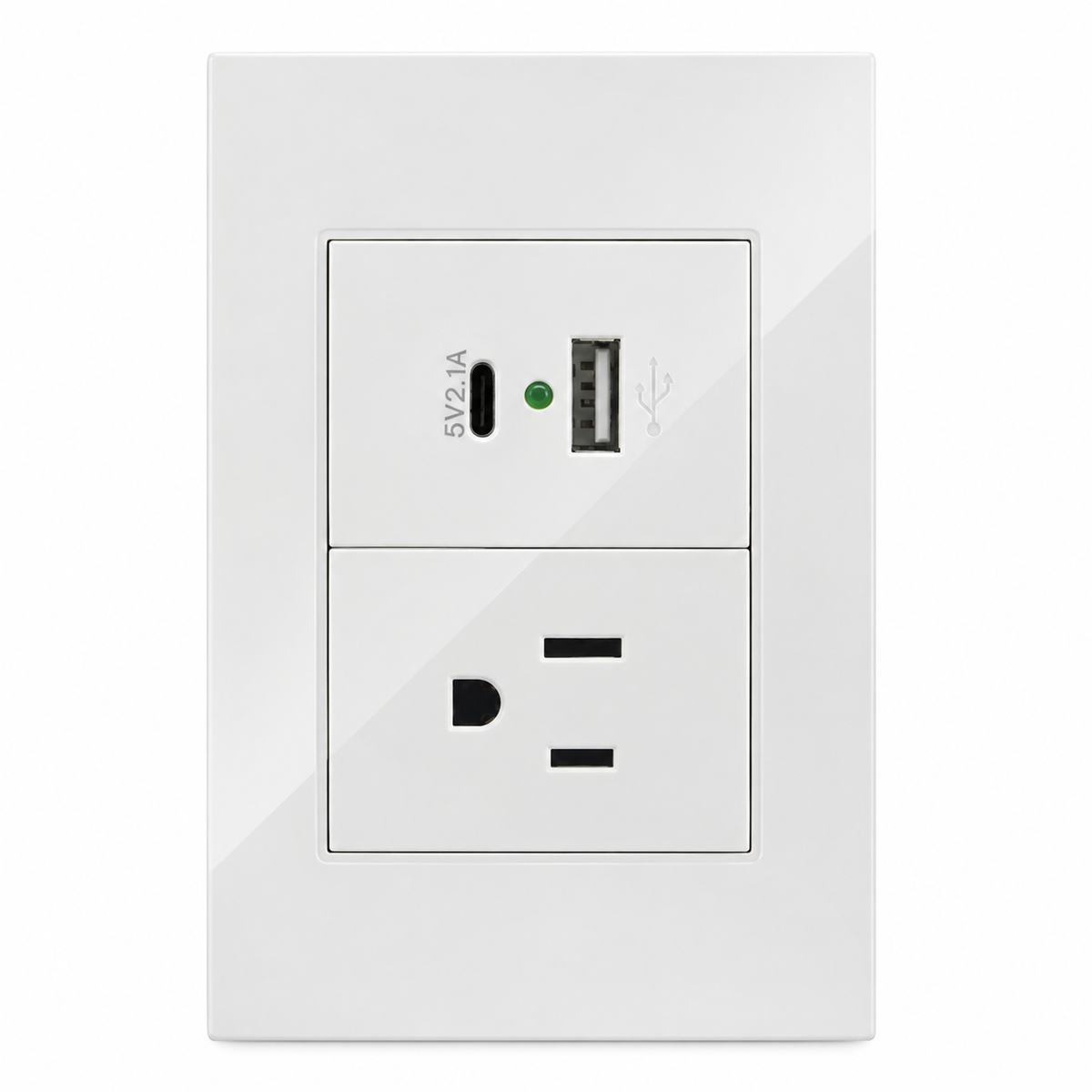 Placa Contacto con USB-A y USB-C Blanco 15A 127-250V Interior
