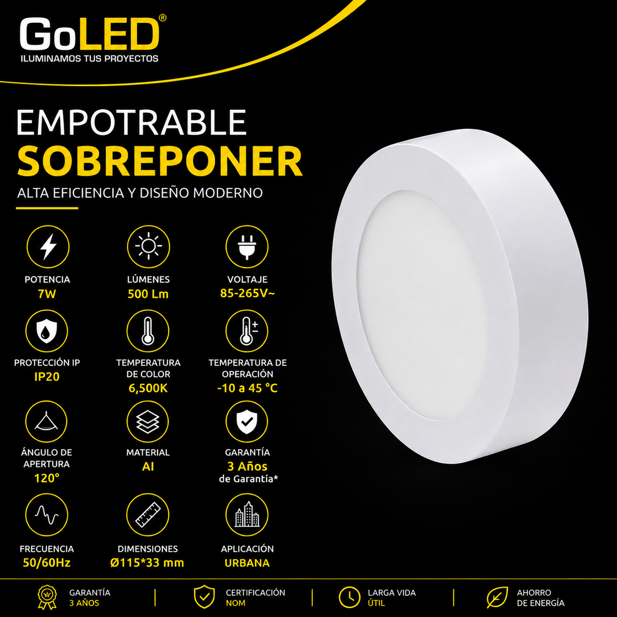 Plafon LED de Sobreponer 7W Blanco 6500K Luz Fría