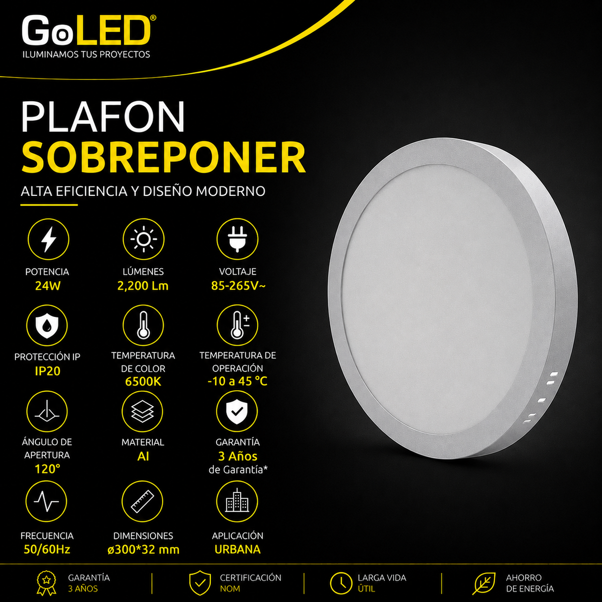 Plafon LED de Sobreponer Redondo 24W Blanco 6500K Luz Fría
