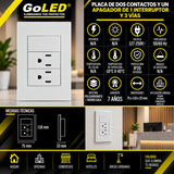 Placa 2 Contactos con Apagador 3 Vías Blanco 15A 127-250V