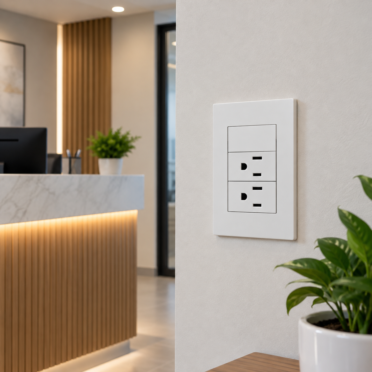 Placa 2 Contactos con Apagador 3 Vías Blanco 15A 127-250V