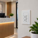 Placa 2 Contactos con Apagador 3 Vías Blanco 15A 127-250V
