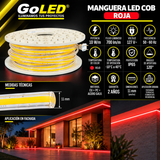 Manguera LED COB Roja 50m IP65 10W/m 127V para Interior y Exterior