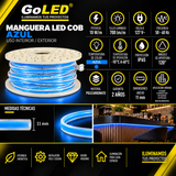 Manguera LED COB Azul 50m IP65 10W/m 127V para Interior y Exterior