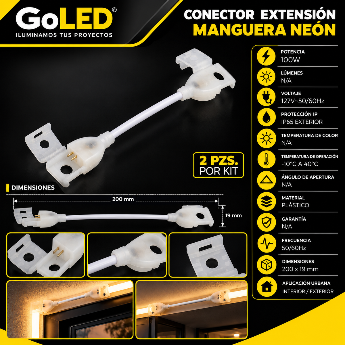 Conector Extensión para Manguera LED Neón 100W IP65 Exterior