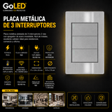 Placa Apagador Triple de Acero Inoxidable 15A para Interior