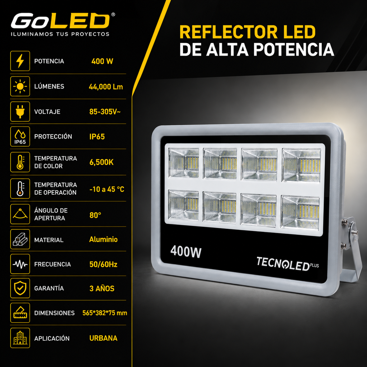 Reflector LED Alta Potencia 400W IP65 44000 lm