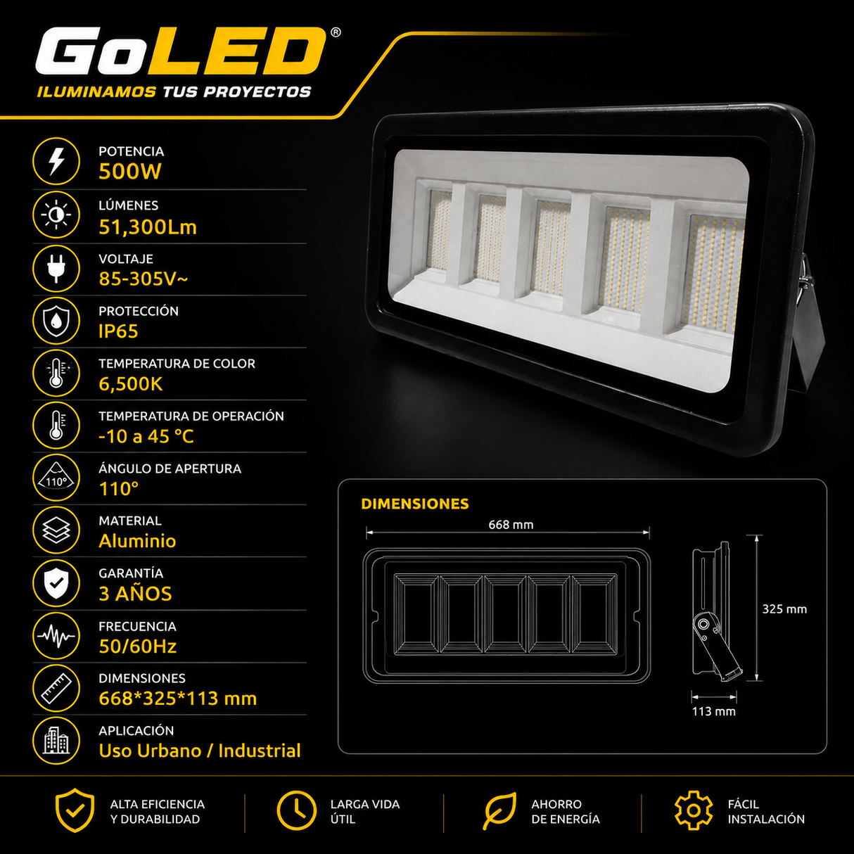 Reflector LED Alta Potencia SMD 500W IP65 51300 lm