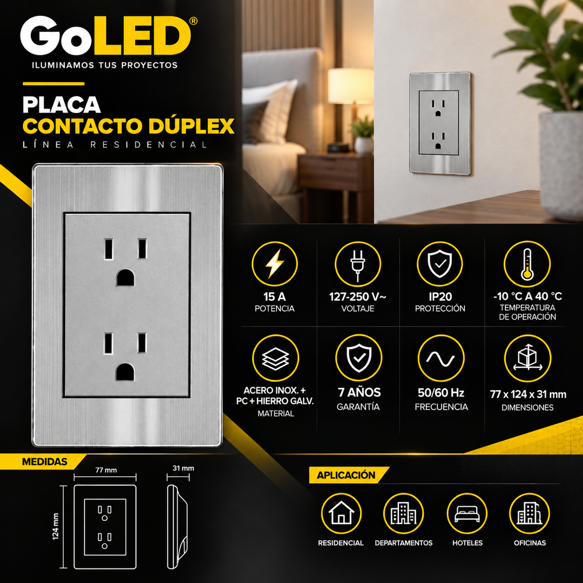 Placa de Contacto Doble de Acero Inoxidable para Interior