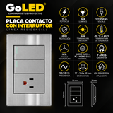 Placa con Contacto y Doble Apagador de 3 Vías