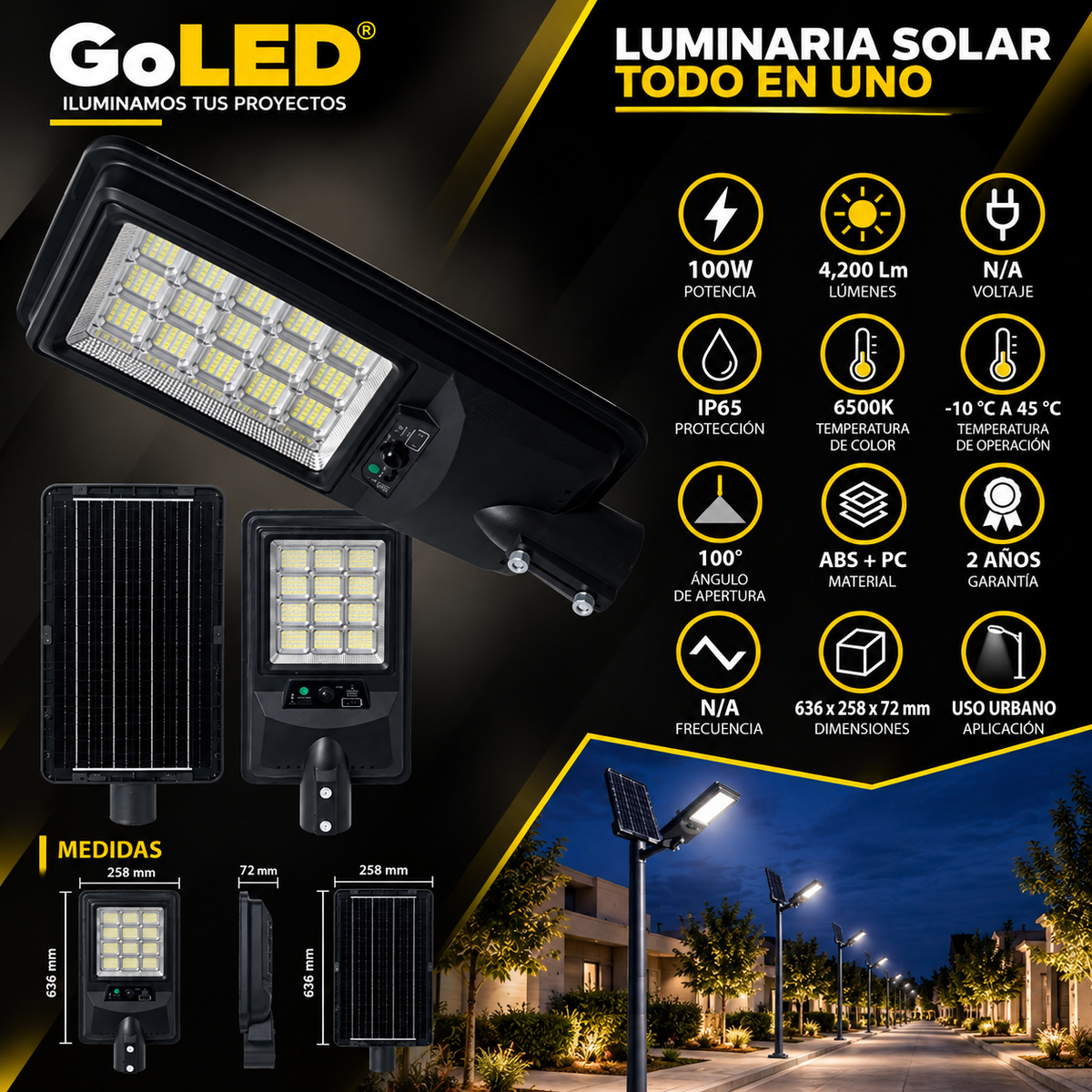 Luminaria Solar LED con Sensor 4,200 lm IP65