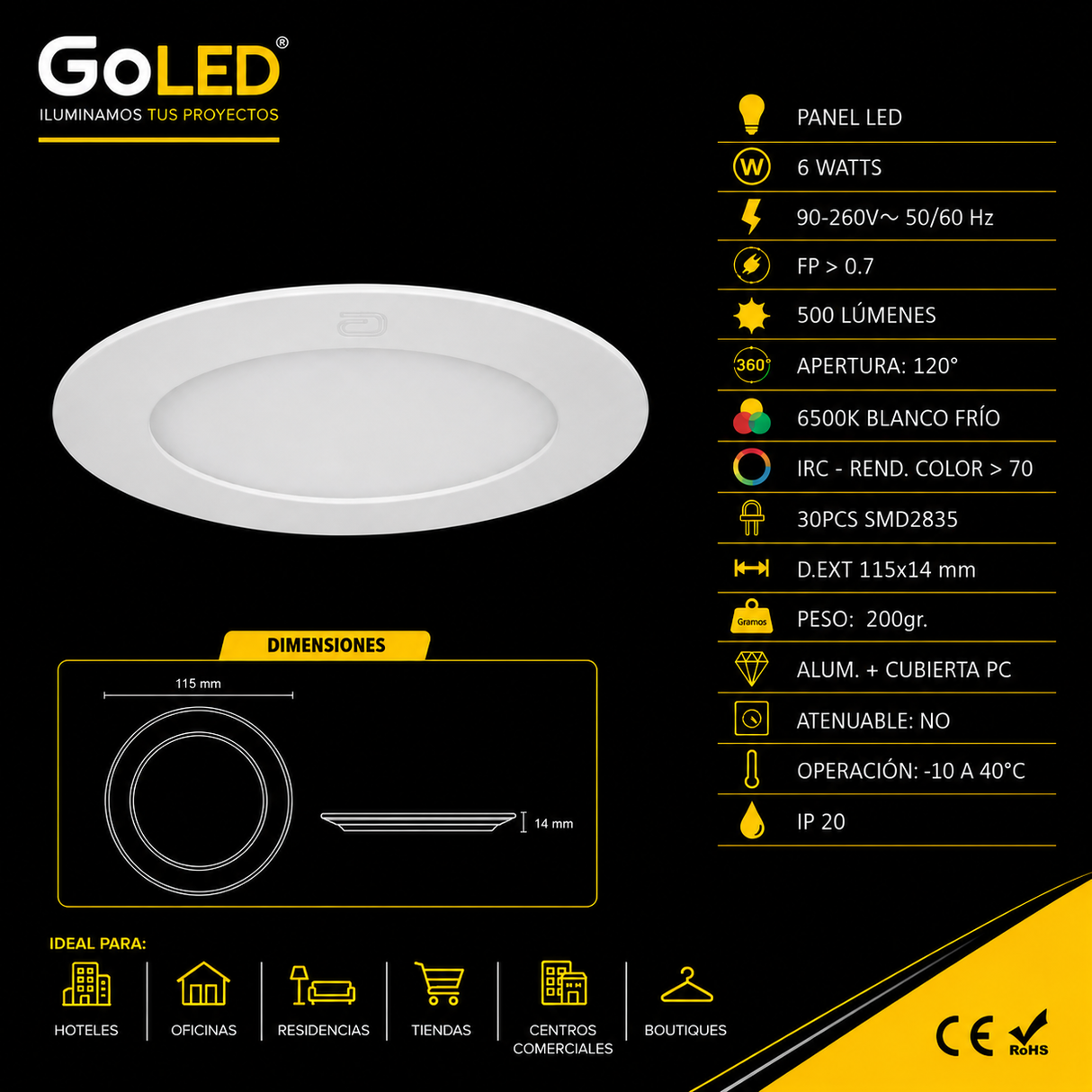 Panel LED Redondo Slim Blanco Frio 6W 6500K Empotrable para Interiores