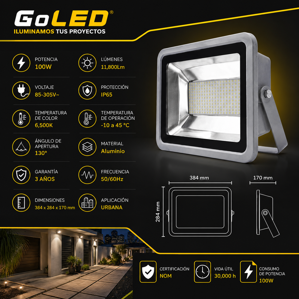 Reflector LED Alta Potencia SMD 100W IP65 11800 lm