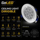 Ceiling Light LED Dirigible 12W 6500K para Iluminación Interior