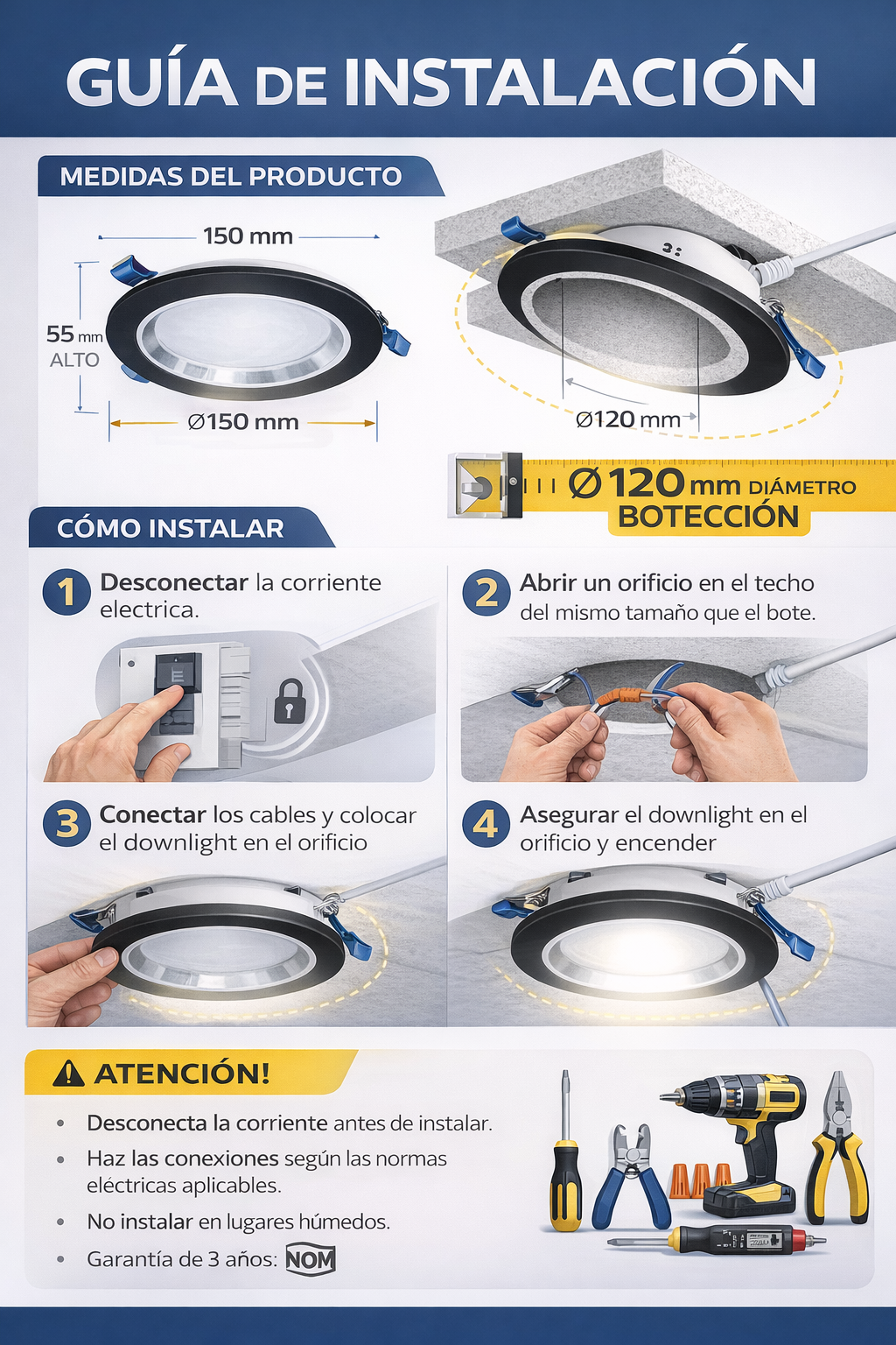 Empotrable Downlight (negro satin) 12w Luz Blanca