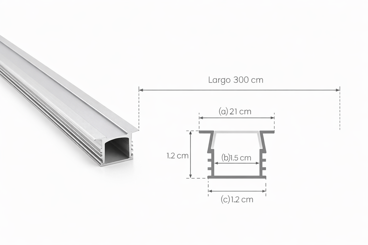 Perfil de Aluminio para Tira LED Empotrable 3m Difusor Opal
