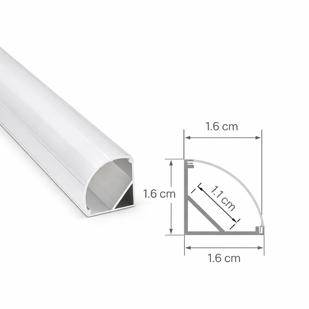 Perfil Esquinero de Aluminio para Tira LED 3m con Difusor Opal