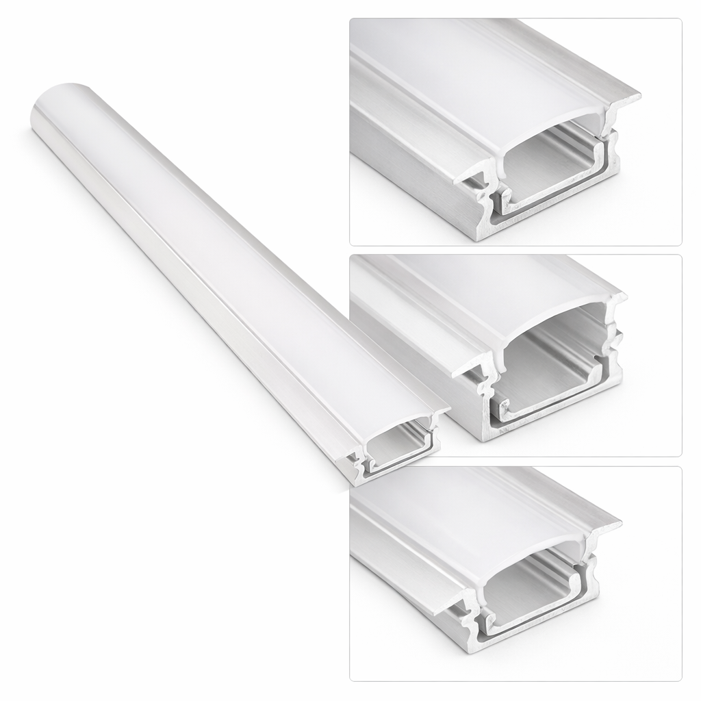 Perfil de Aluminio Empotrable para Tira LED 3m Difusor Opal