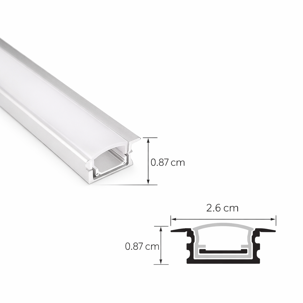 Perfil de Aluminio Empotrable para Tira LED 3m Difusor Opal