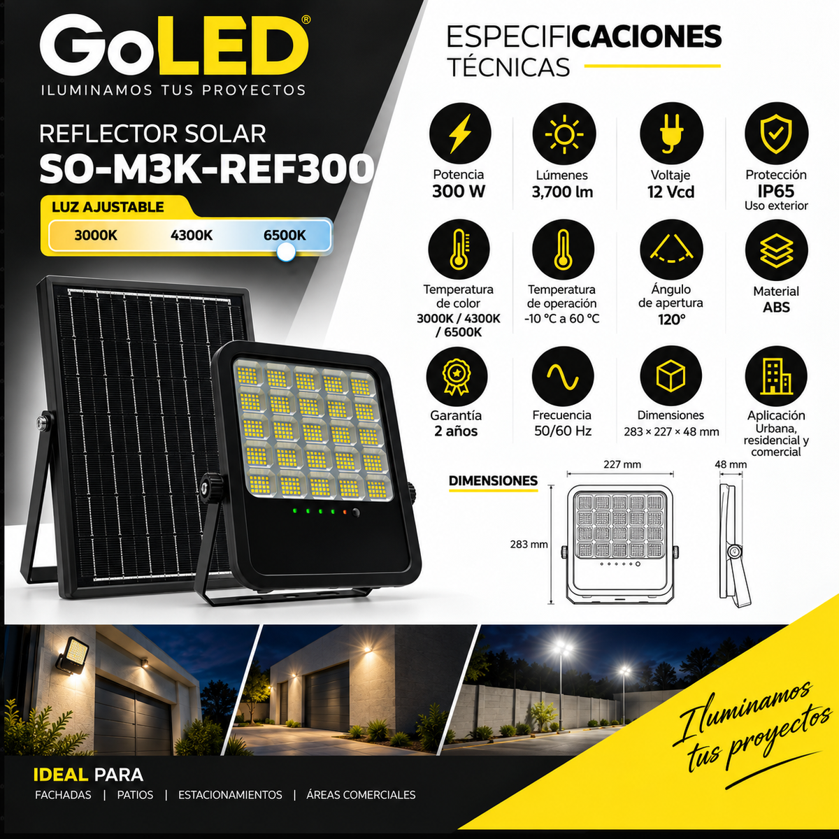 Reflector solar 3700 lm – Luz Blanca 6500K