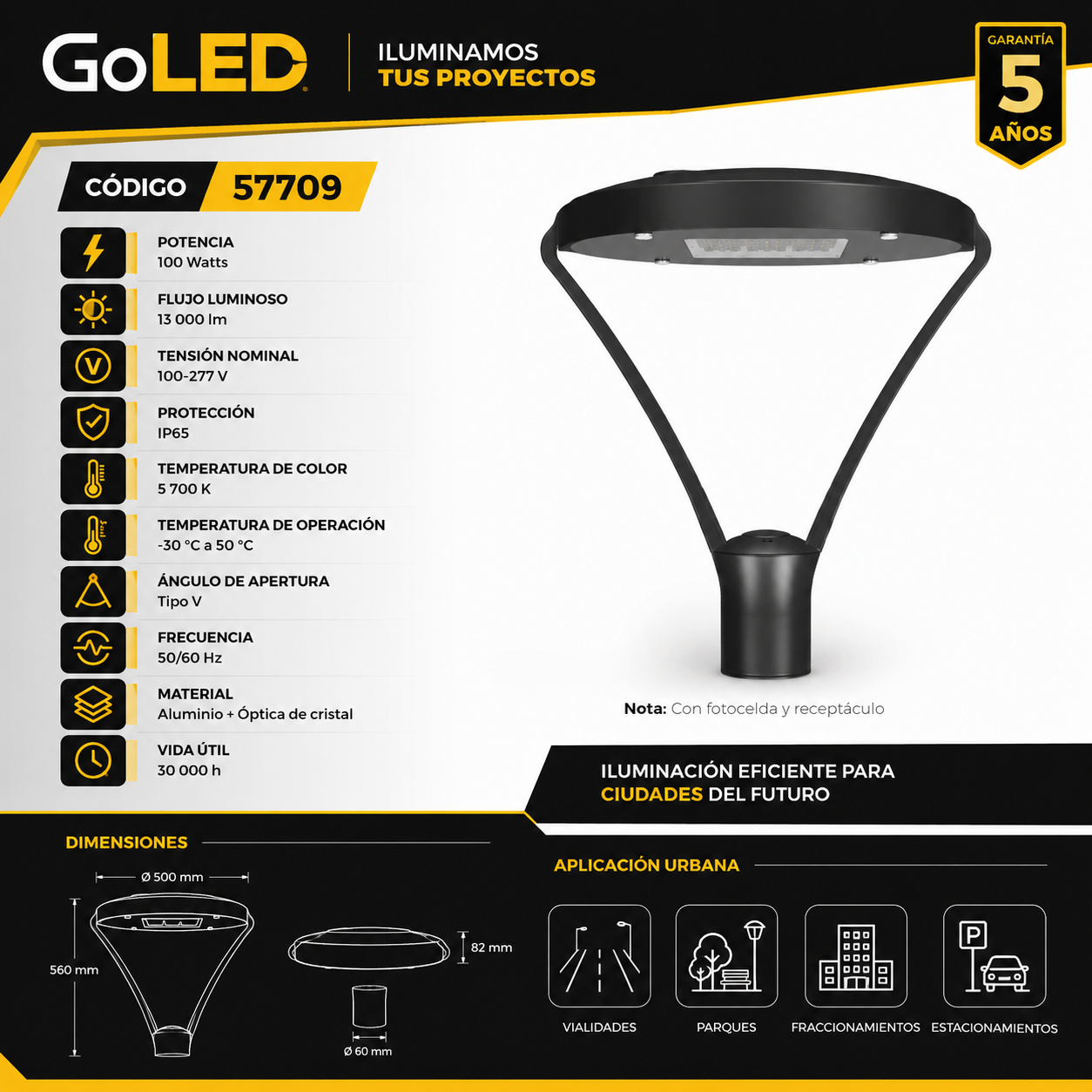 Luminaria Suburbana LED Punta de Poste 100W Tipo V IP65 57709