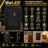 Placa de Contacto con USB-A y USB-C Negro 15A 127-250V para Interior