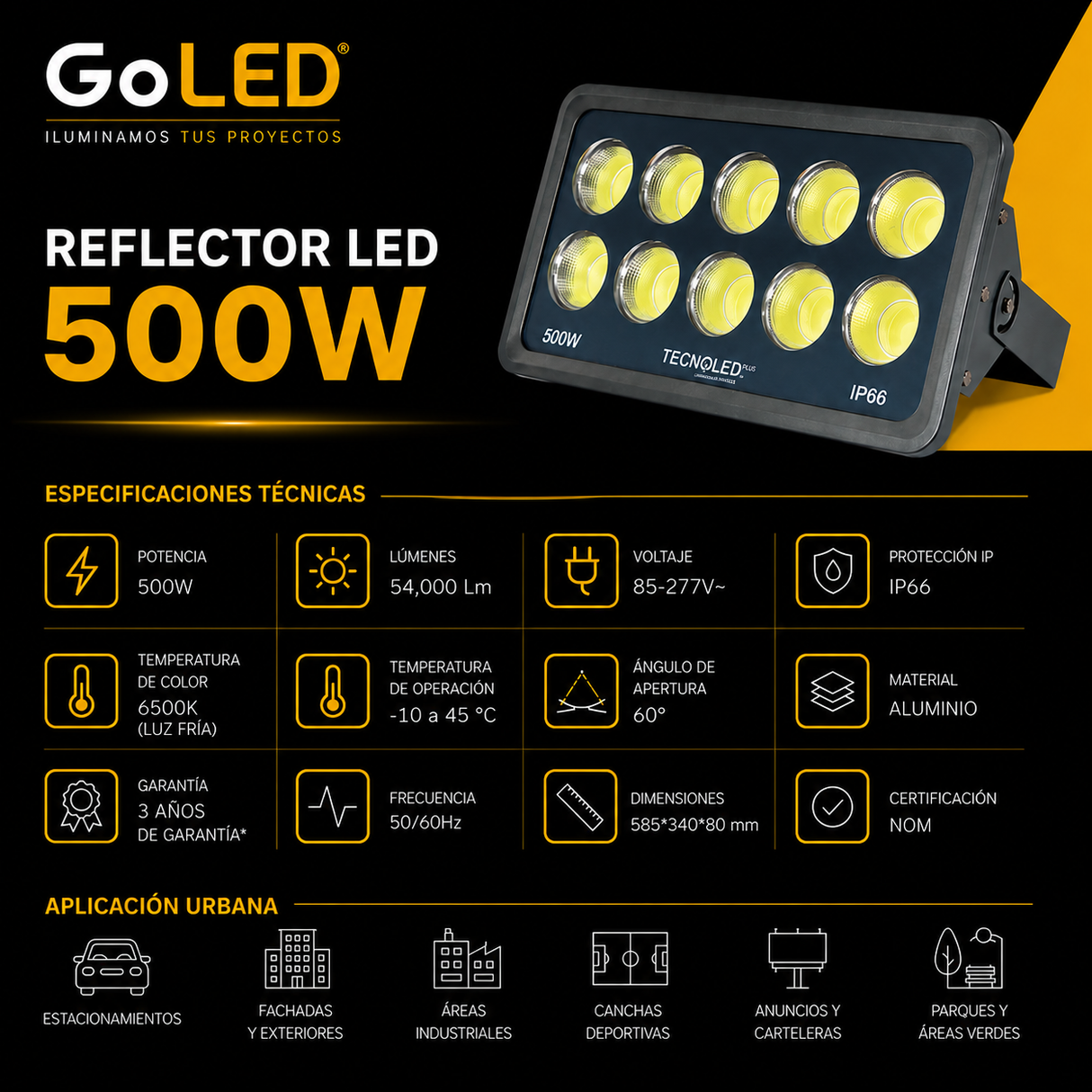 Reflector LED Modular 500W IP66 54000 lm Luz Fría