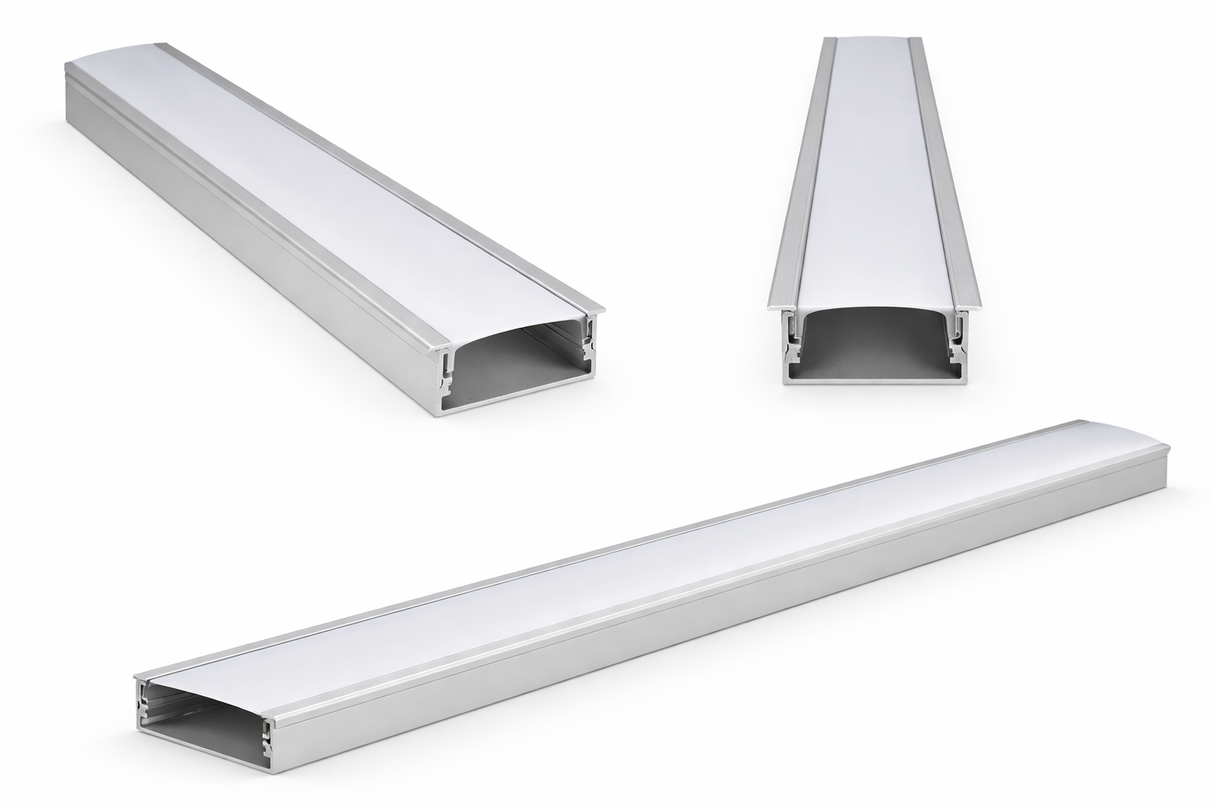 Perfil de Aluminio para Tira LED 3m con Difusor Opalino con Cejita
