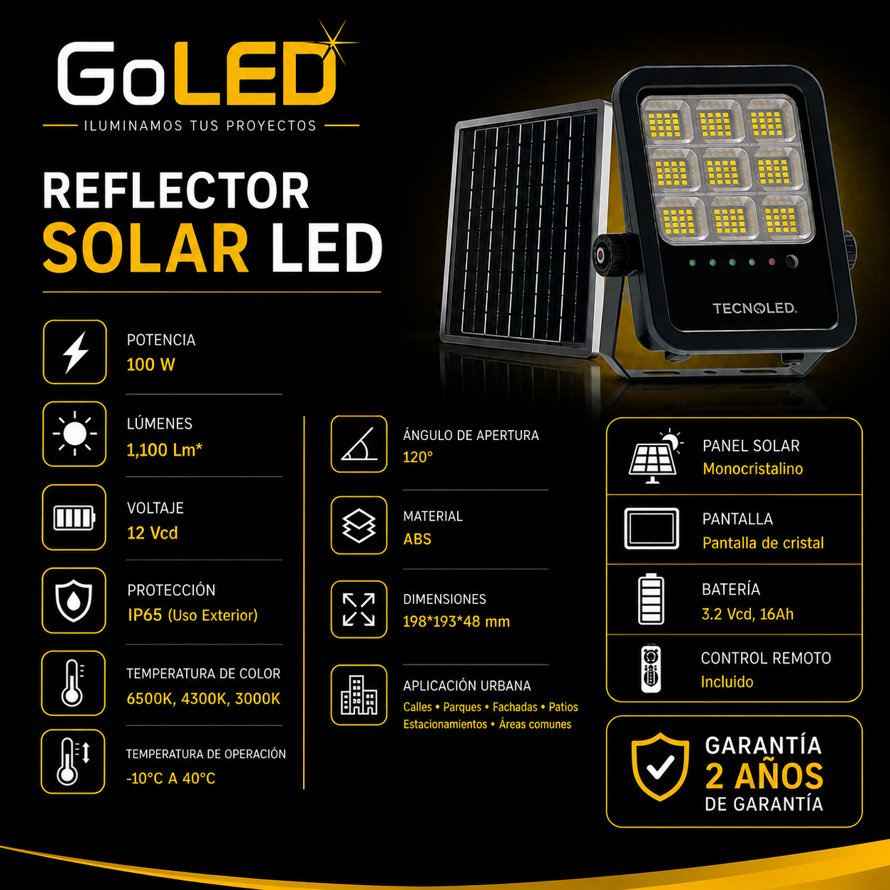 Reflector Solar LED para Exterior 1,100 Lúmenes IP65