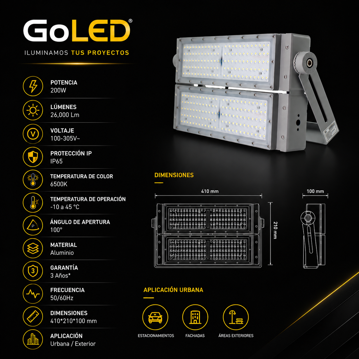 Reflector LED Alta Potencia 200W IP65 26000 lm CTNW-200W