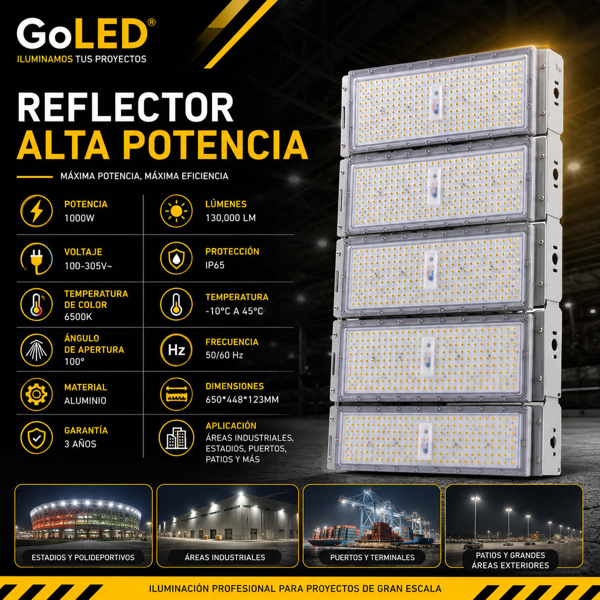 Reflector LED Alta Potencia 1000W IP65 130000 lm CTNW-1000W