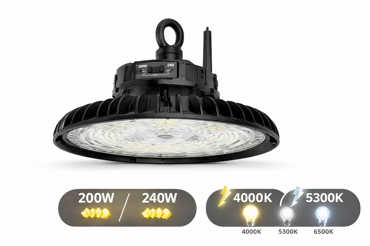 Campana LED UFO Industrial 240W Multipotencia y CCT Ajustable