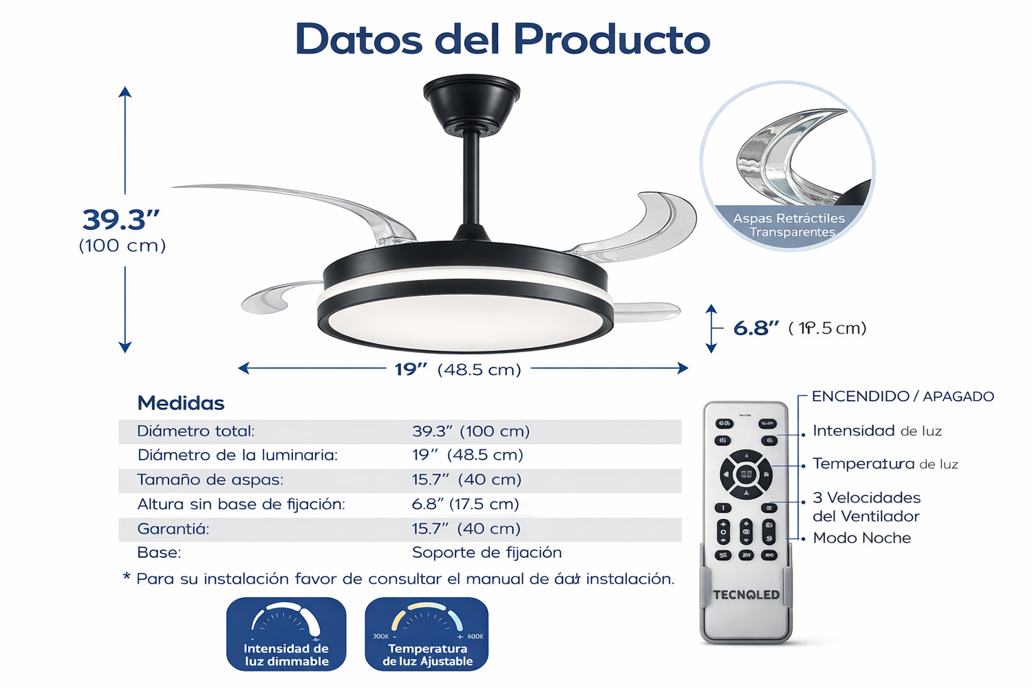 Ventilador LED Retráctil 70W IV410C