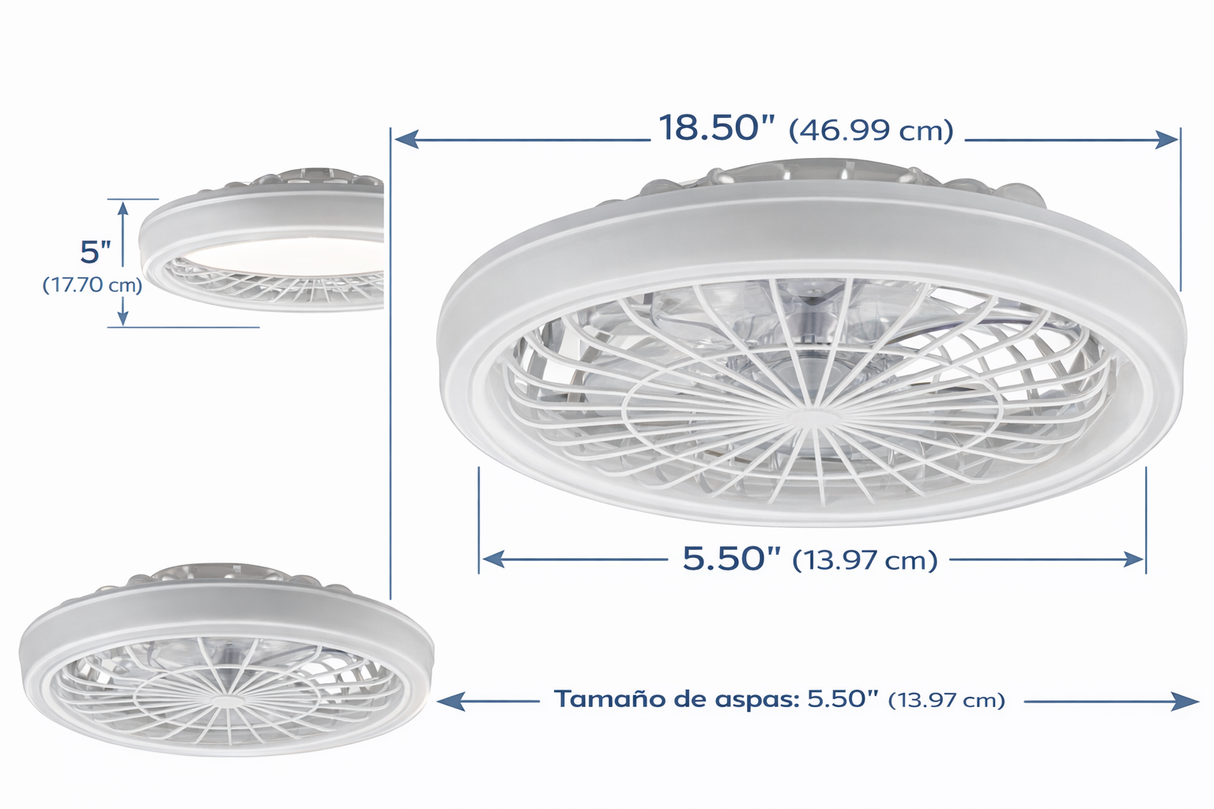 Ventilador de Techo LED Compacto 18.5” Blanco con Control Remoto