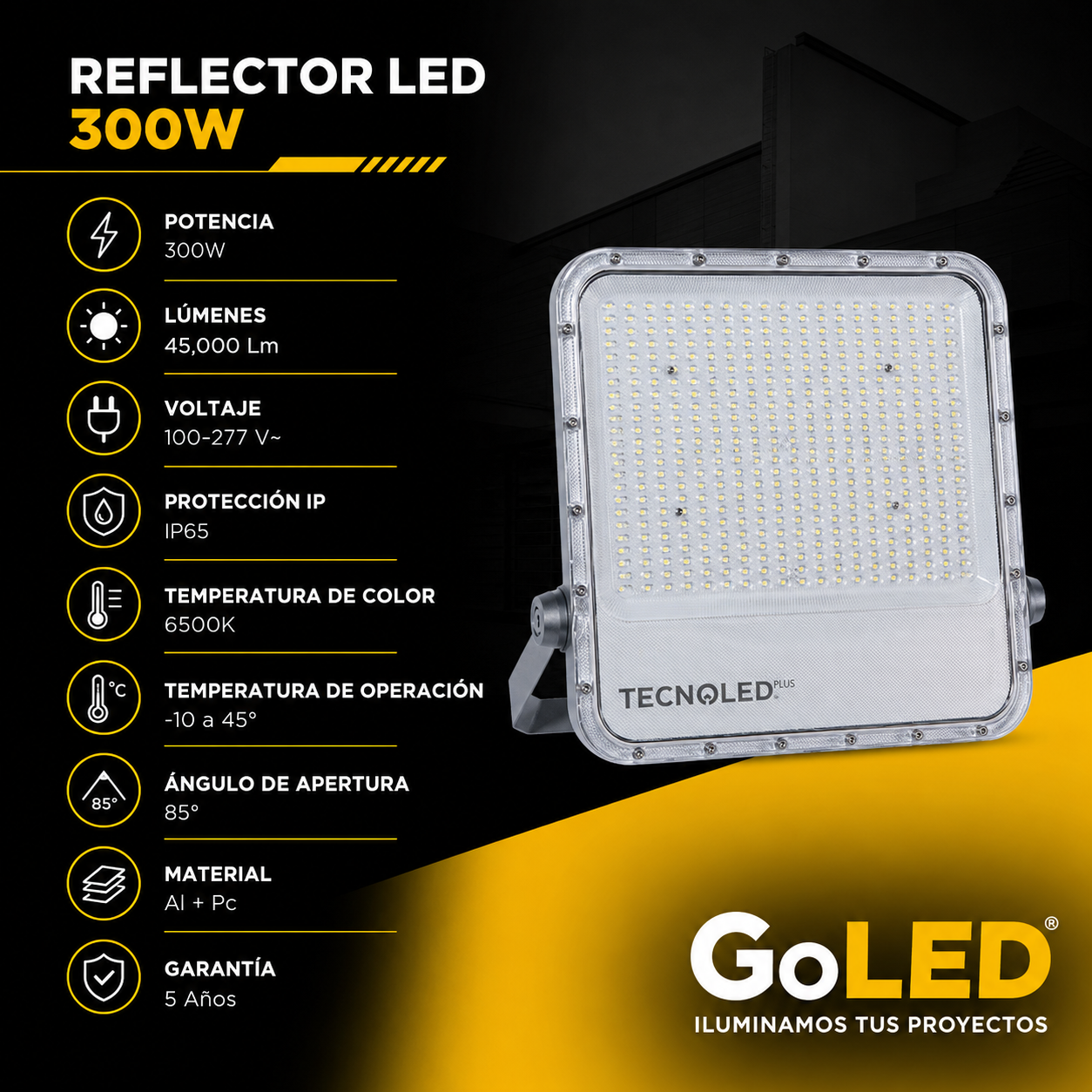 Reflector LED Industrial 400W IP65 Alta Potencia Exterior