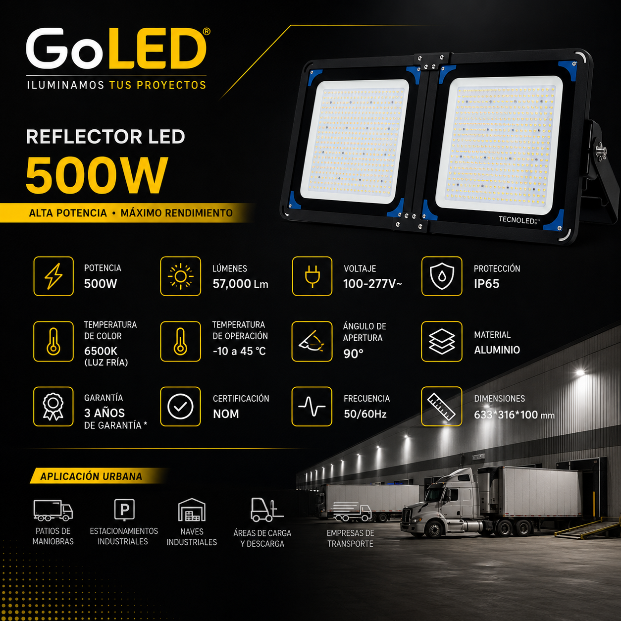 Reflector LED Industrial 500W IP65 57000 lm