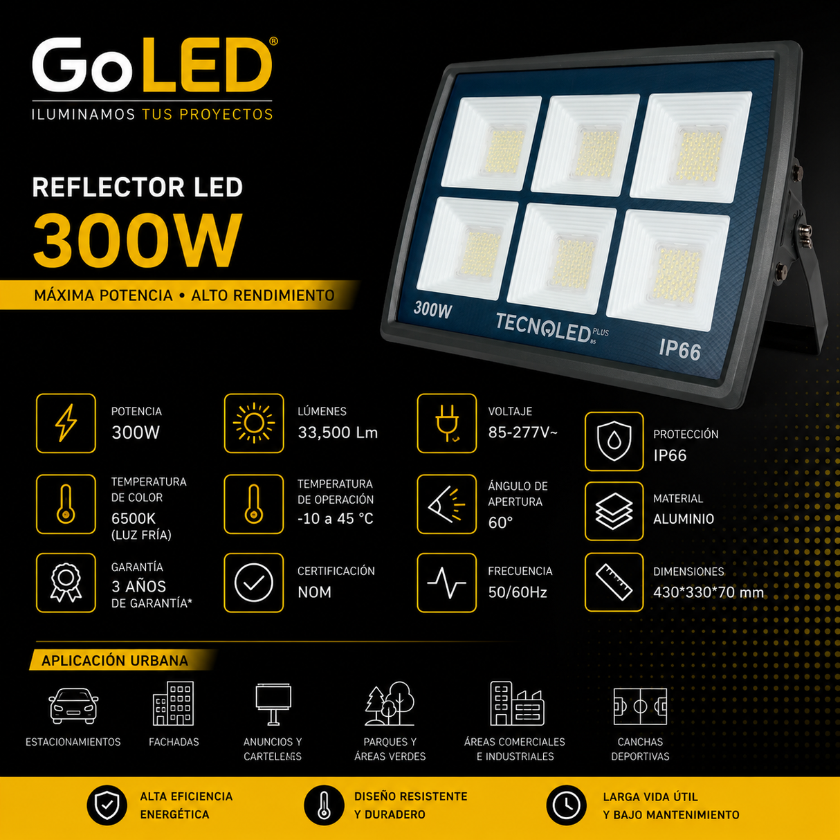 Reflector LED 300W IP66 33500 lm Luz Fría