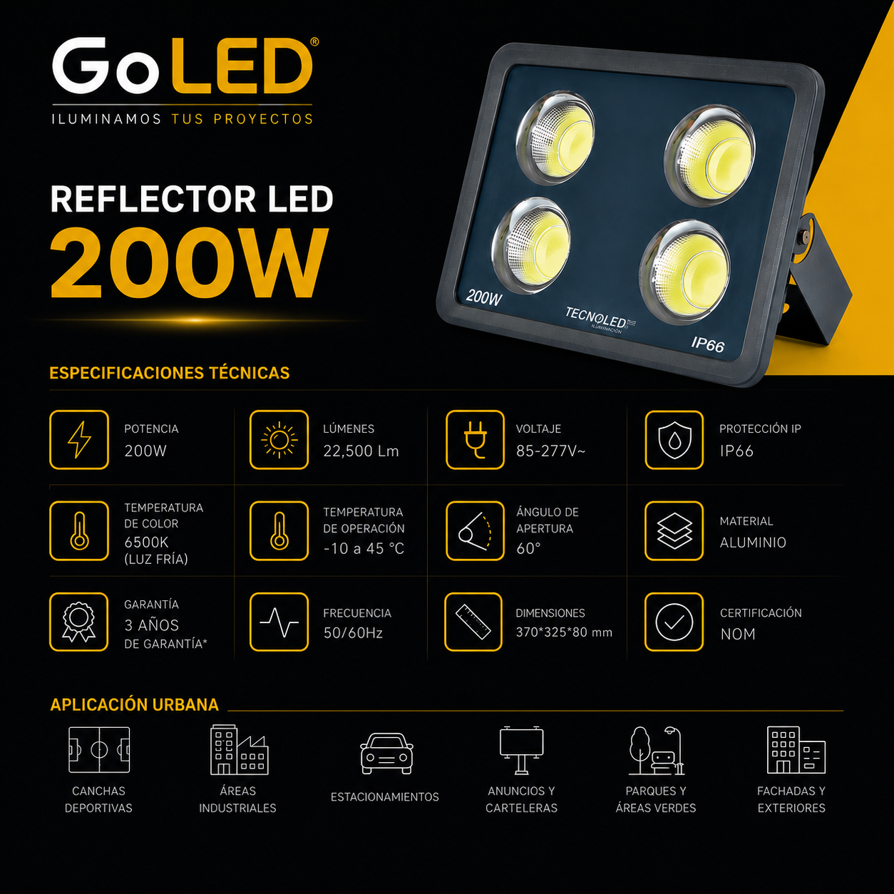 Reflector LED Modular 200W IP66 22500 lm Luz Fría