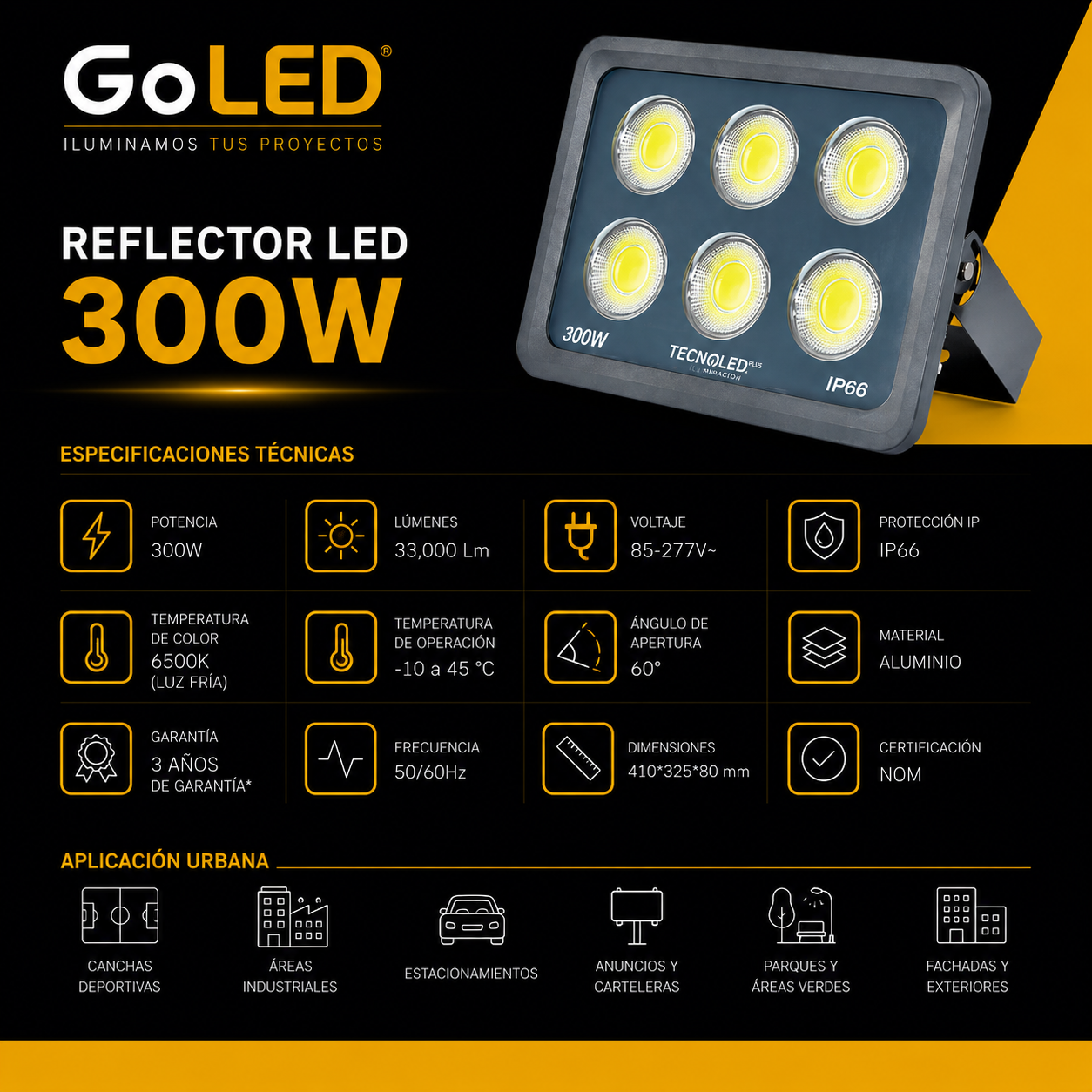 Reflector LED Modular 300W IP66 33000 lm Luz Fría
