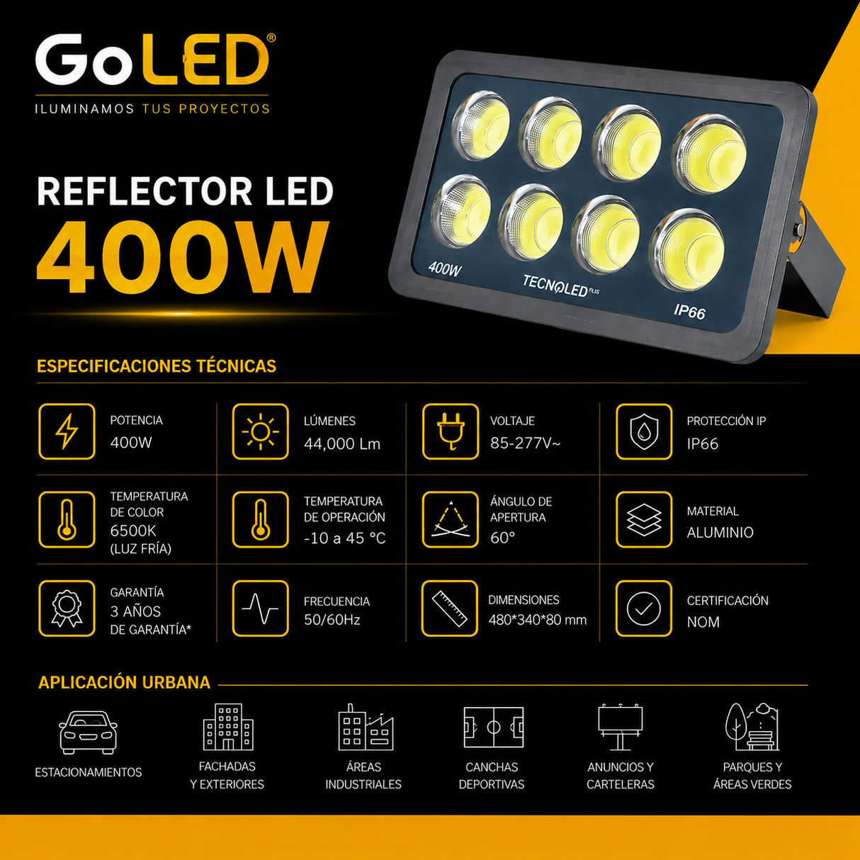 Reflector LED Modular 400W IP66 44000 lm Luz Fría